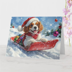 Cartão Cavalier King Charles Spaniel Trenó de Natal