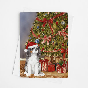 Cartão Cavalier King Charles Spaniel Tricolor Natal