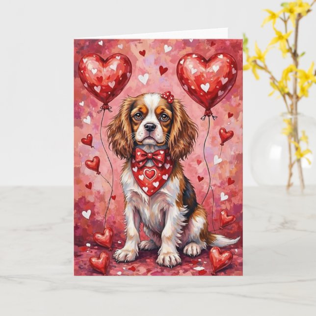Cartão Cavalier King Charles Spaniel Valentine’s Day (Flor Amarela)