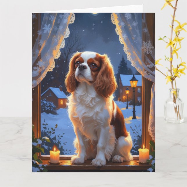 Cartão Cavalier King com Férias de Natal (Flor Amarela)