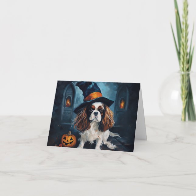 Cartão Cavalier King Pumpkins Halloween Scary (Frente)