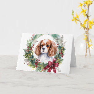 Cartão Cavalier King Wreath Festivo Pup