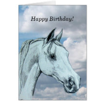 Cavalo Árabe cinza contra nuvens