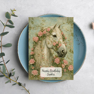Cartão Cavalo Branco com Rosas