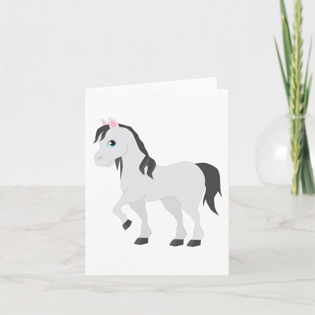 Cartão Cavalo Caprichoso Desenho Pônei Cinza Fofo (Criador carregado)