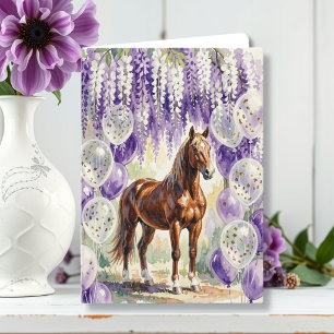Cartão Cavalo Caprichoso Sob o Aniversário da Wisteria  