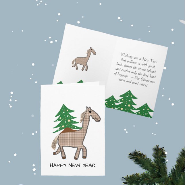 Cartão Cavalo com árvore de Natal (Criador carregado)