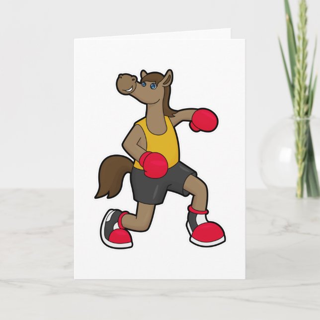 Cartão Cavalo como boxeador com luvas de boxe (Frente)