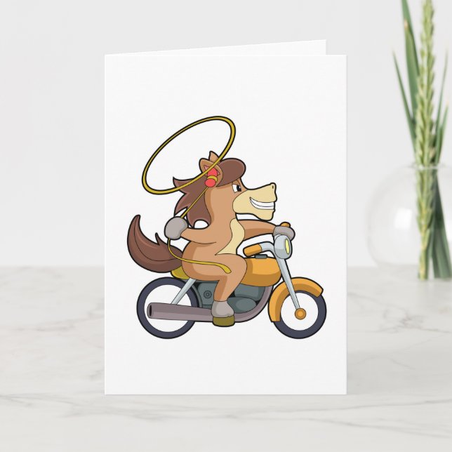 Cartão Cavalo como Cowboy com Laço e Motocicleta (Frente)