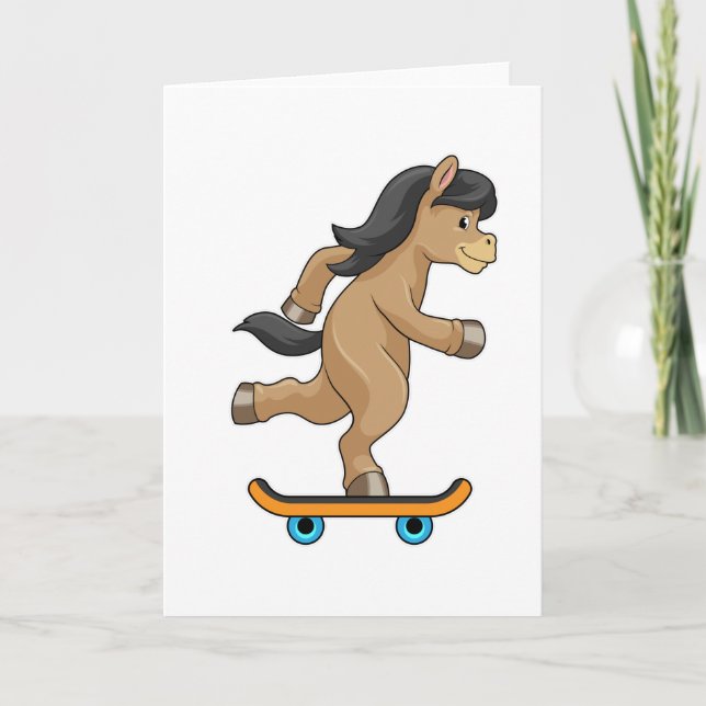 Cartão Cavalo como Skatista com Skate (Frente)