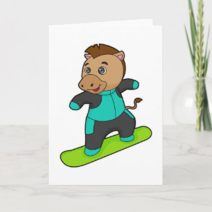 Cartão Cavalo como Snowboarder com Snowboard