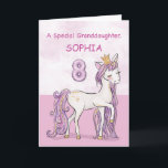 Cartão Cavalo cor-de-rosa aniversário conhecido feito sob<br><div class="desc">Um pônei cor-de-rosa doce apenas como sua neta prancing com o número oito! O ouro que olha detalhes é tecido em suas juba e cauda. Cartão perfeito para desejar a sua neta seu 8o aniversário! Personalize este cartão com nome da sua neta.
(Ouro rendido Digital que olha a cor)</div>