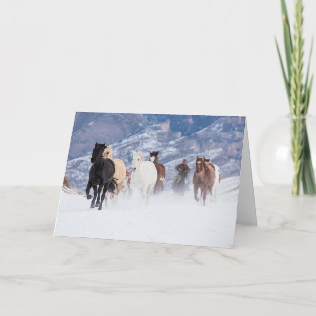 Cartão Cavalo Correndo Através da Neve (Frente)