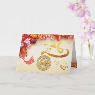 Cartão Cavalo de corte de papel dourado chinês floral 202