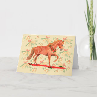 Cartão Cavalo de Natal Cavalgando Cavalo Castanho Sinetas
