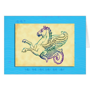 Cartão Cavalo do Mar Mito Hippocampus Arte Vintage