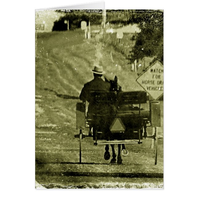 Cartão Cavalo e Buggy Sepia Grunge (Frente)