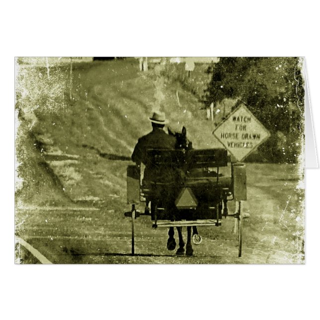 Cartão Cavalo e Buggy Sepia Grunge (Frente Horizontal)