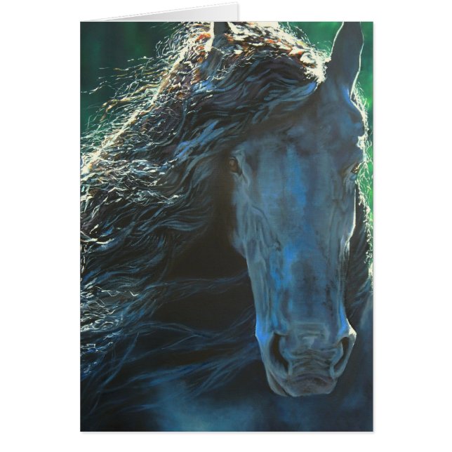 Cartão Cavalo Frísia, garanhão preto (Frente)