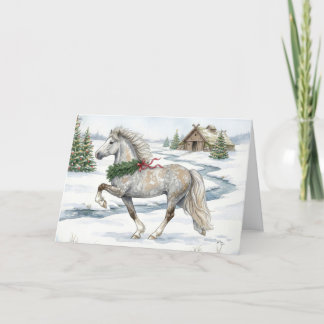 Cartão Cavalo Islandês Festivo em Paisagem de Inverno