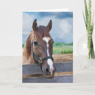 Cartão Cavalo marrom com anotação de ponte ou placa de sa