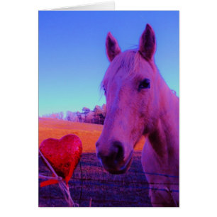 Cartão Cavalo Marrom e Coração Vermelho