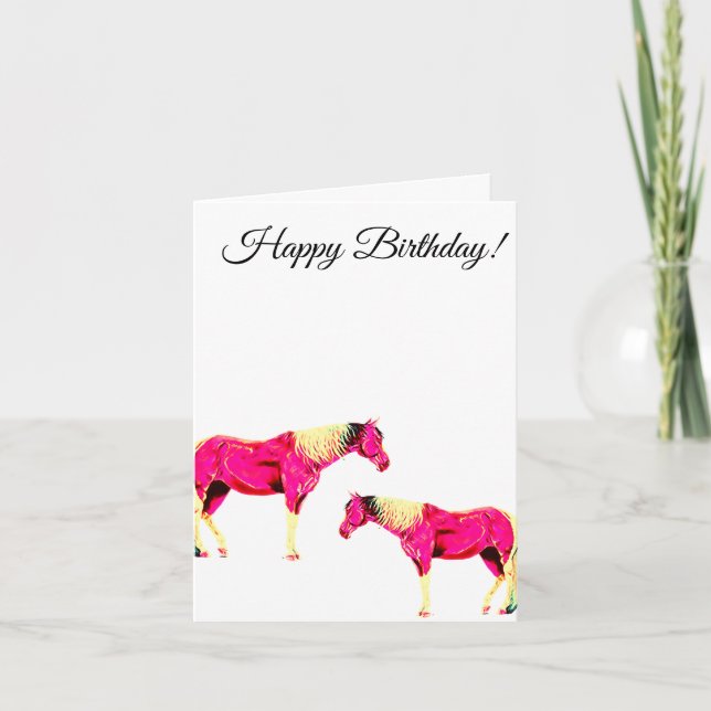 Cartão cavalo rosa feliz aniversário (Frente)