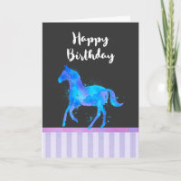 Cavalo Selvagem em Aquarela Azul e Roxo
