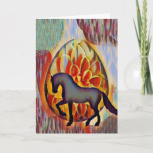 Cartão Cavalo Silhueta e Páscoa Colorida de Ovo de Páscoa