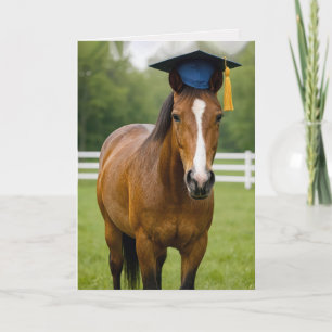 Cartão Cavalo Usando Boina de Graduação Azul