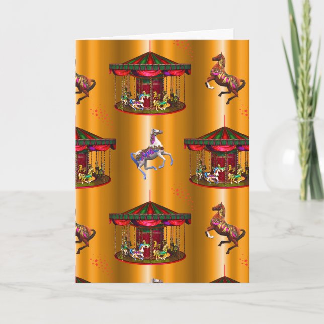 Cartão Cavalos Carrossel em Dourado (Frente)