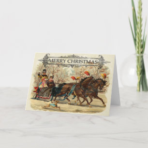 Cartão Cavalos de Natal vintage diversão de férias de inv