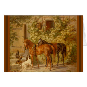 Cartão Cavalos e cães na jarda estável