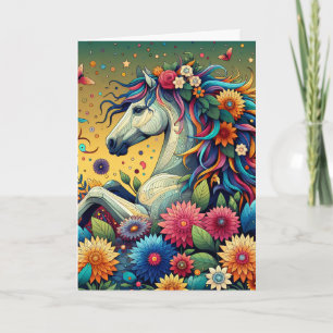 Cartão Cavalos e flores Brancos Personalizados