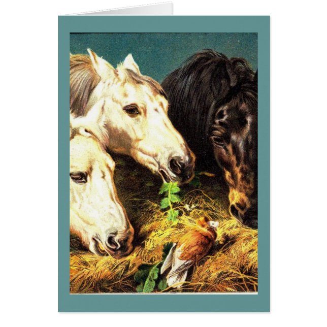 Cartão Cavalos que comem o feno (Frente)