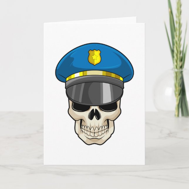 Cartão Caveira como policial com chapéu de polícia (Frente)