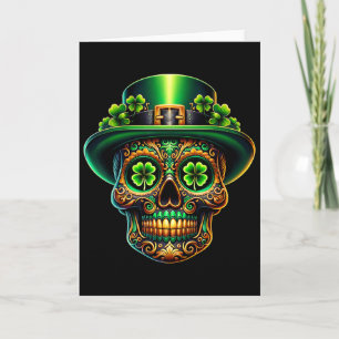 Cartão Caveira de Açúcar Dia de São Patrício Leprechaun T