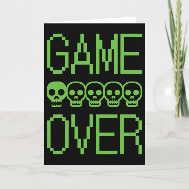 Cartão Caveira de Game Over de Jogo de Vídeo Retro Pixel  (Frente)