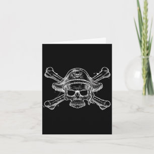Cartão Caveira de pirata vintage e esqueleto de ossos cru