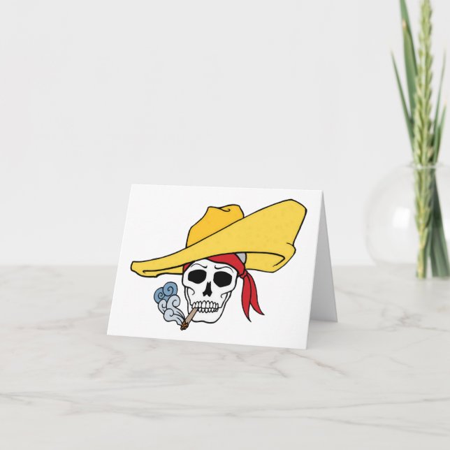 Cartão Caveira Fumante de Halloween com Bandana Cartoon (Frente)