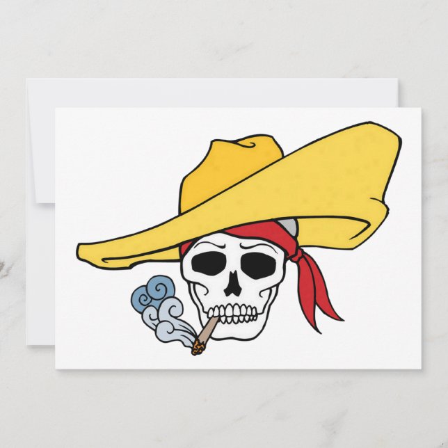 Cartão Caveira Fumante de Halloween com Bandana Cartoon (Frente)