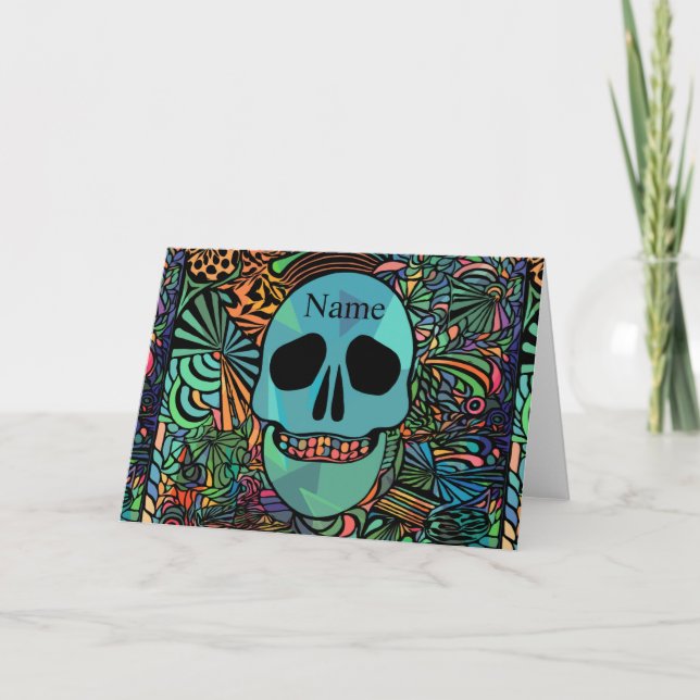 Cartão Caveira Hippie de Halloween Thunder_Cove (Frente)