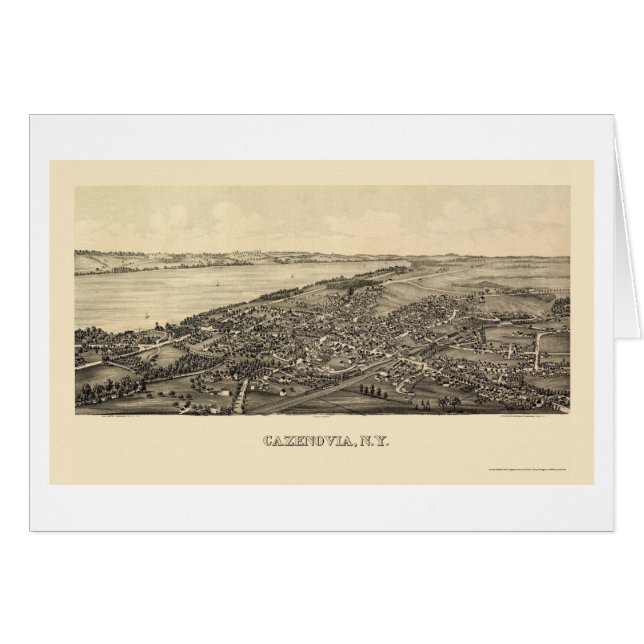 Cartão Cazenovia, mapa panorâmico de NY - 1890 (Frente Horizontal)