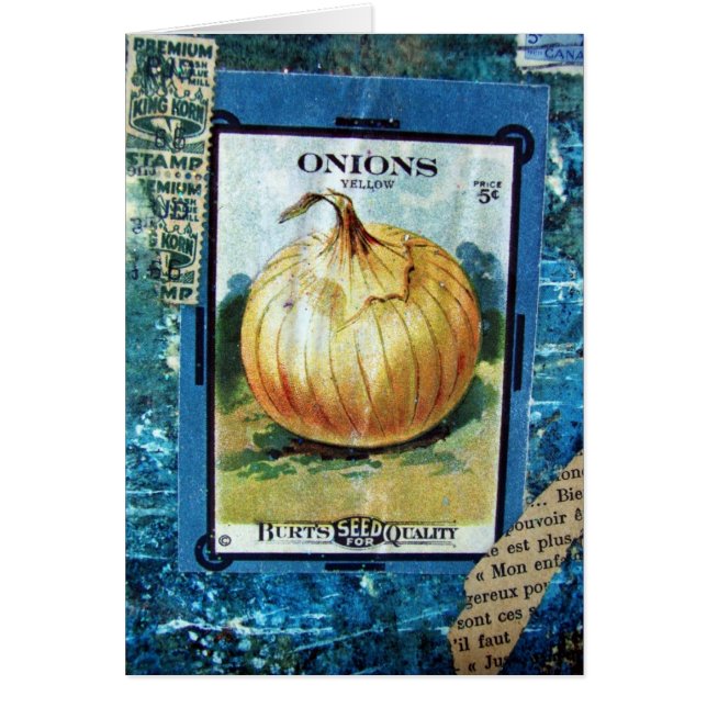 Cartão Cebolas colagem de cinco centavos (Frente)