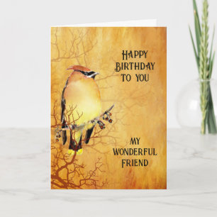 Cartão Cedar Waxwing Watercolor Maravilhoso Amigo Anivers