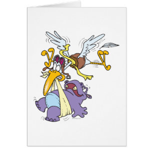 Cartão cegonha engraçada fazendo hippo bebê