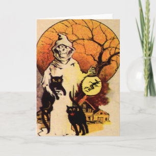Cartão Cegonha Gato Preto (Cartão Vintage de Halloween)