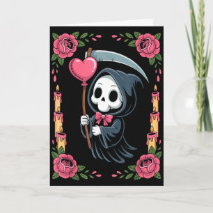 Cartão Ceifeiro Coração Balão Rosa Vela Sombrio Goth 