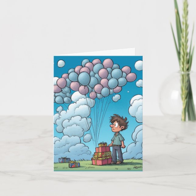 Cartão Celebração, balão, tema de aniversário (Frente)