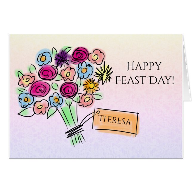 Cartão Celebração católica do dia de banquete do buquê (Frente Horizontal)